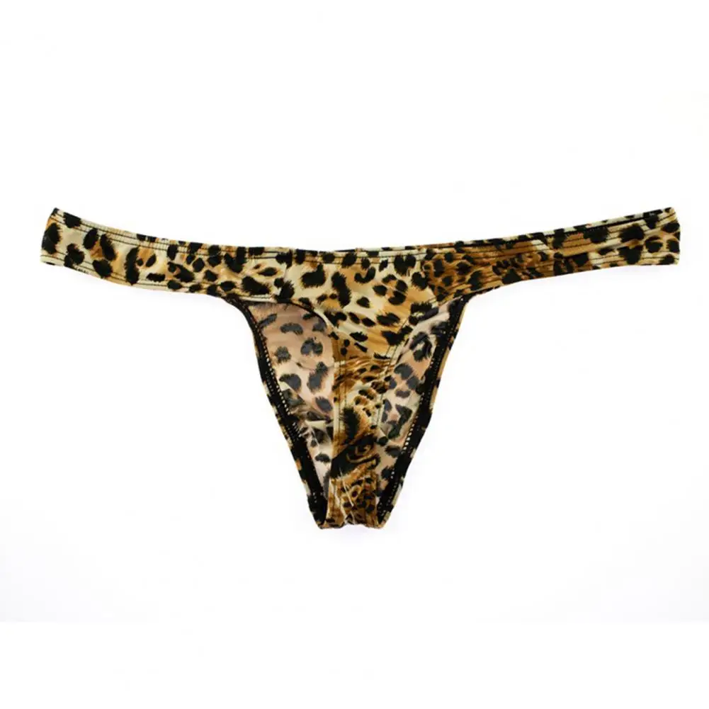 Smooth Lines Men Thong Leopard Print Men\'s Thong Briefs Slim Fit High Elasticity Breathable Underwear for Comfortable Daily Wear