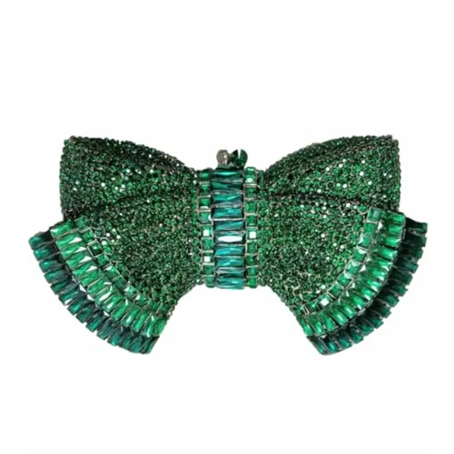 

Evening clutch for formal party and wedding: rhinestone crystal-embellished sweet bow design on satin fabric, silver color, lig