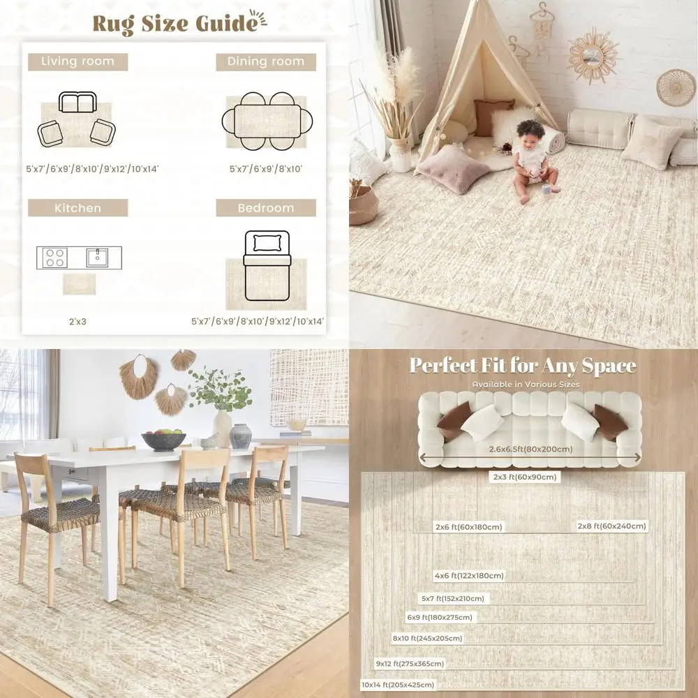 

6x9 Moroccan Geometric Area Rugs for Living Spaces: Washable, Boho Style, Non-Slip, Stain Resistant, Soft Carpet for Home