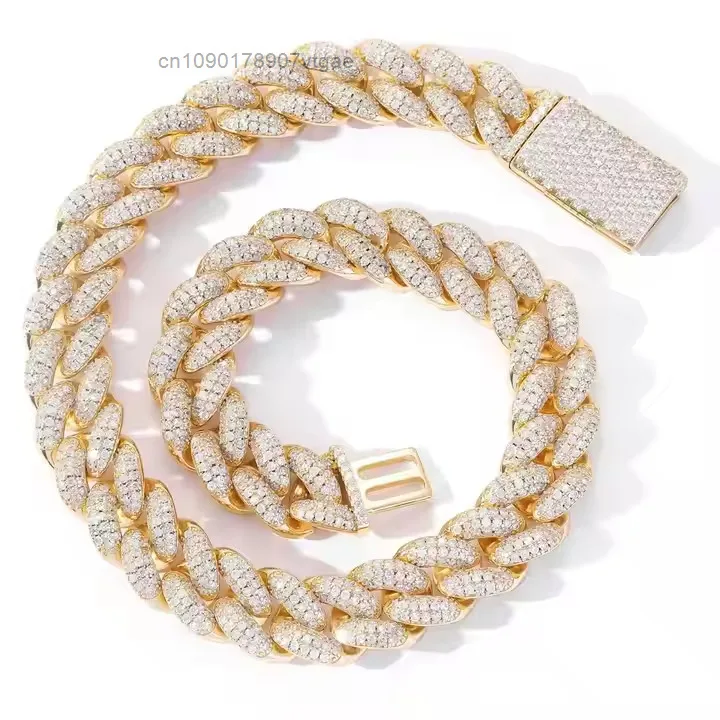 925 Luxury Silver Moissanite Diamond Drip Cuban Link Chain 18mm Iced Pendant Classic Men Engagement Wedding Gift Party Jewelry.