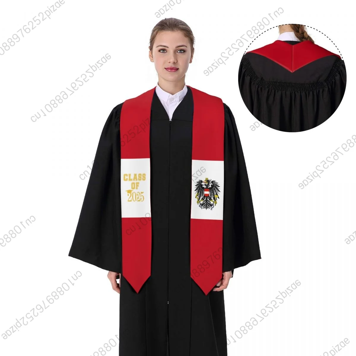 

New Austria Flag Class Of 2025 183*13CM Graduation Stole Sash Scarf For International Students Proud