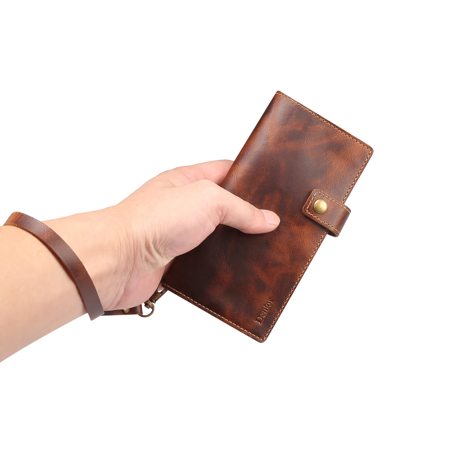 Denior Luxury Oil Wax Genuine Leather Flip Cover for Galaxy Note 20 Ultra S10 S20 Note 10 Plus Wristband Grip Slim Wallet Case