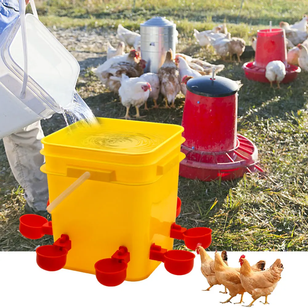 10L Chicken Duck Goose Bucket Chicken Waterer Kit with 8Auto-Fill Cups for Poultry Automatic Chicken Drinking Bowl Chicken Feede