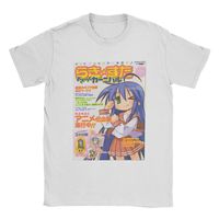 Lucky Star Magazine T-Shirt for Men Anime Konata Cartoon Amazing 100% Cotton Tees Round Neck Short Sleeve T Shirts Adult Tops