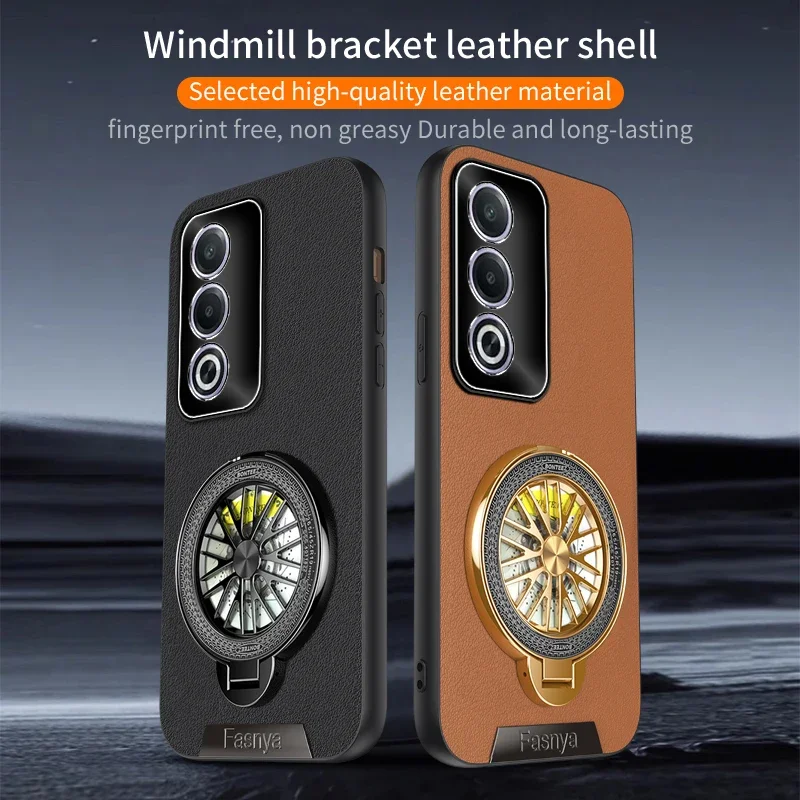 

Чехол для телефона с текстурой кожи для OPPO A3 Pro 5G A57S A18 A17 A16 A60 A38 A57 4G с вращающимся защитным держателем, задняя крышка