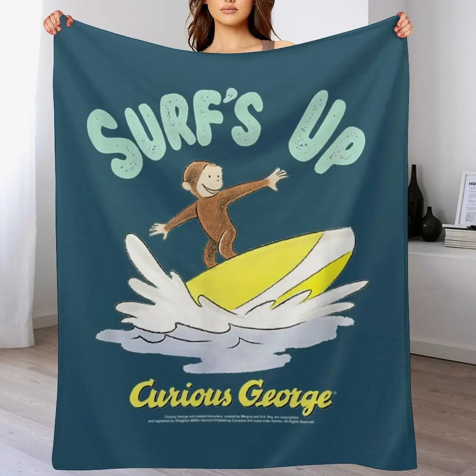 

Curious George Surfs Up Surfing Portrait. Throw Blanket Soft Cozy Blanket for Pet Kids Adults