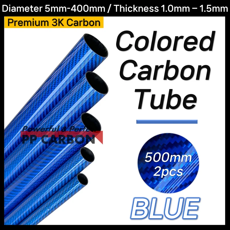 2pcs/lot 500mm Carbon Fiber Tube for RC Airplane Parts OD 6-30mm Colored Carbon Tube Blue 3K Material