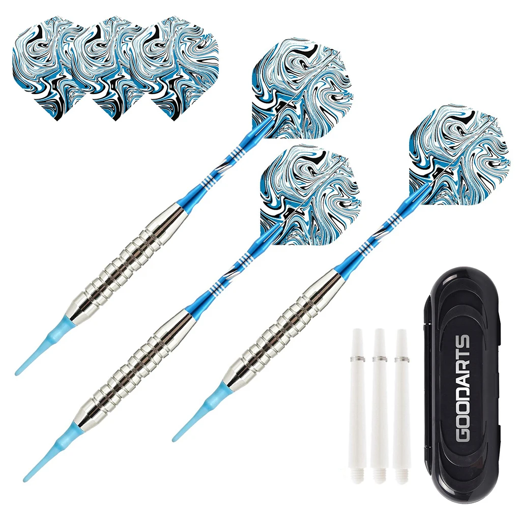 Beginner-Friendly Soft Tip Darts Kit Electroplated Metal Barrel Marbled Flights with Storage Box for Electronic Dartboard Party