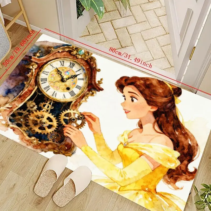 

1 шт., коврик для пола Disney Princess Belle & Cogsworth с зачарованными часами, коврик для спальни в стиле аниме «Красавица и чудовище», яркая эстетика