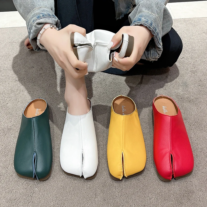 Women Split Toe Flat Slippers Women Shallow Lazy Slip-On Mules Split Toe Woman Loafers Casual Cozy Soft Shoes Chaussure Femme