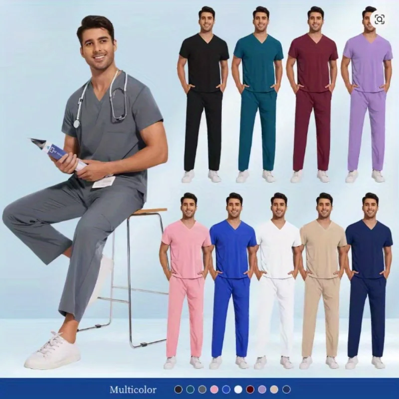 Матовый комплект спецодежды с короткими рукавами, подходящий для сотрудников и косметологов для домашних животных, больничный спа-центр, комплект спецодежды из 2 предметов