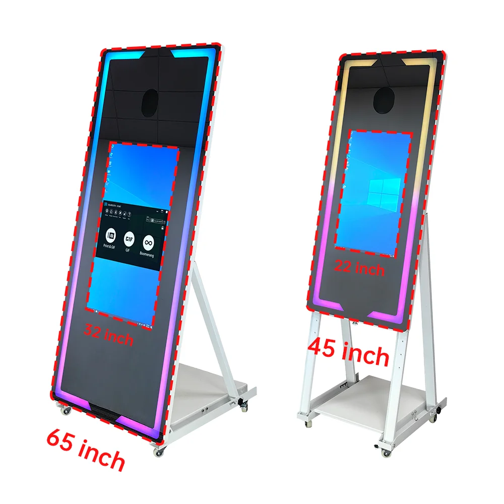 Camera Selfie Magic Mirror Photo Booth Touch Screen Machine 45 Inch 65 Inch Rental for Party Events