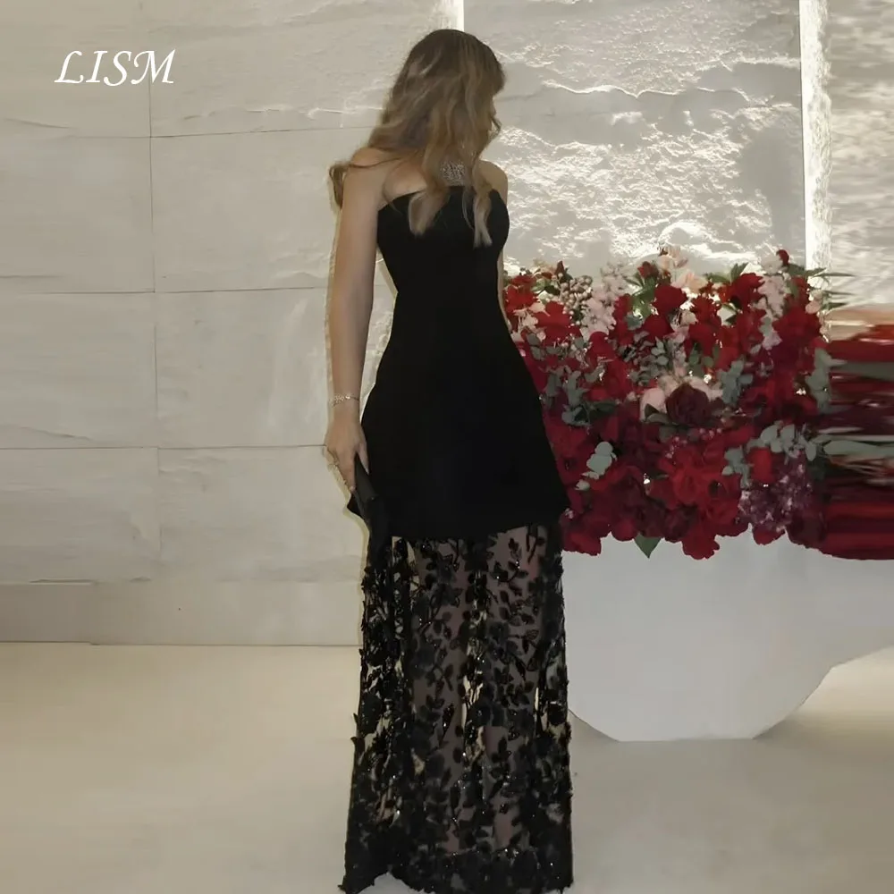 

LISM Strapless A-Line Evening Dresses Silk Satin Lace Long Elegant Prom Dresses Customized فستان المساء Party Dresses