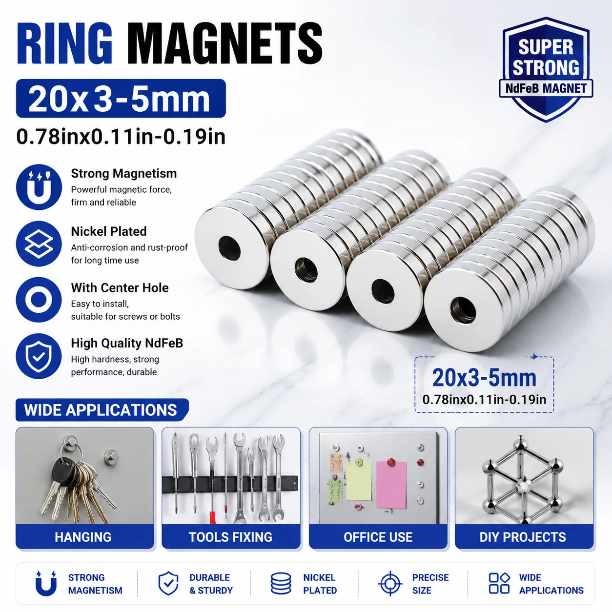 10pcs 20x3-5mm Round Magnets with Center Hole -  Kitchen Storage Magnets for Spice Racks & Organizers