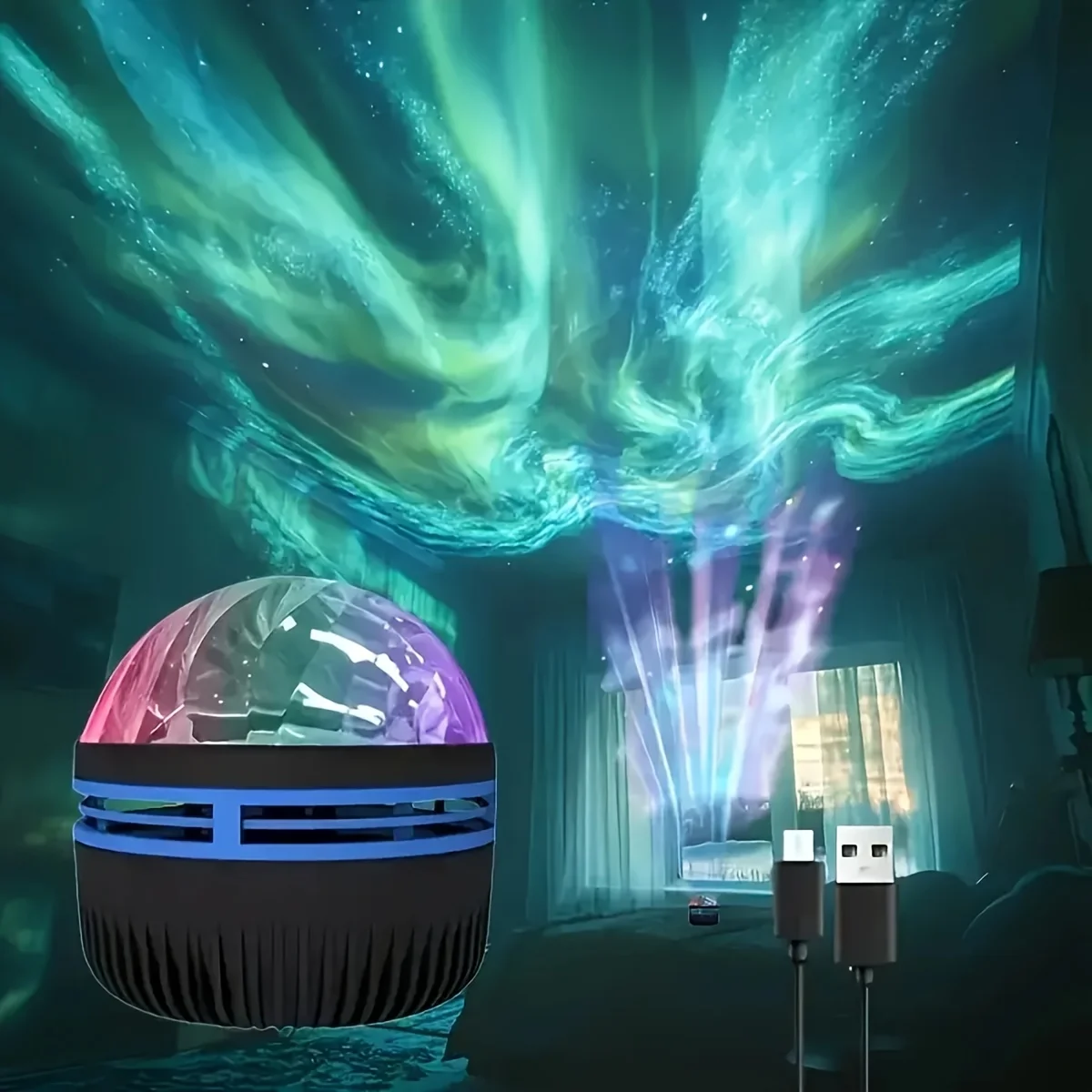 ضوء ليلي لجهاز عرض الأضواء الشمالية USB: عرض سقف Aurora Borealis، مؤقت تشغيل/إيقاف تلقائي لديكور غرفة النوم والحفلات والتخييم #1