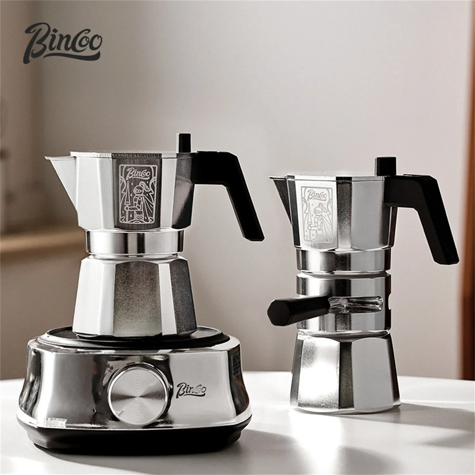 

Bincoo Thermostatic Double valve Moka Pot Classic Aluminum Stovetop Espresso Coffee Maker Coffee Kettle Pot For Home Outdoor