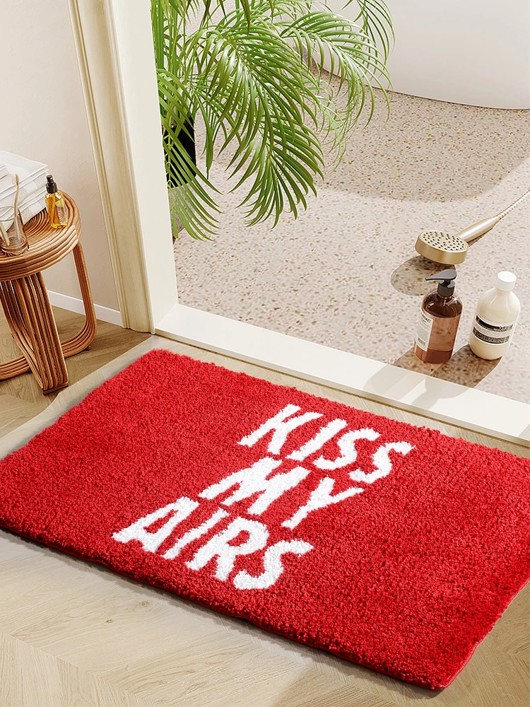 Kiss My Airs Red Groovy Area Rug for Bathroom Fluffy Bath Carpet Sneakers Water-Absorbed Handmade Tufted Rug Entrance Doormat