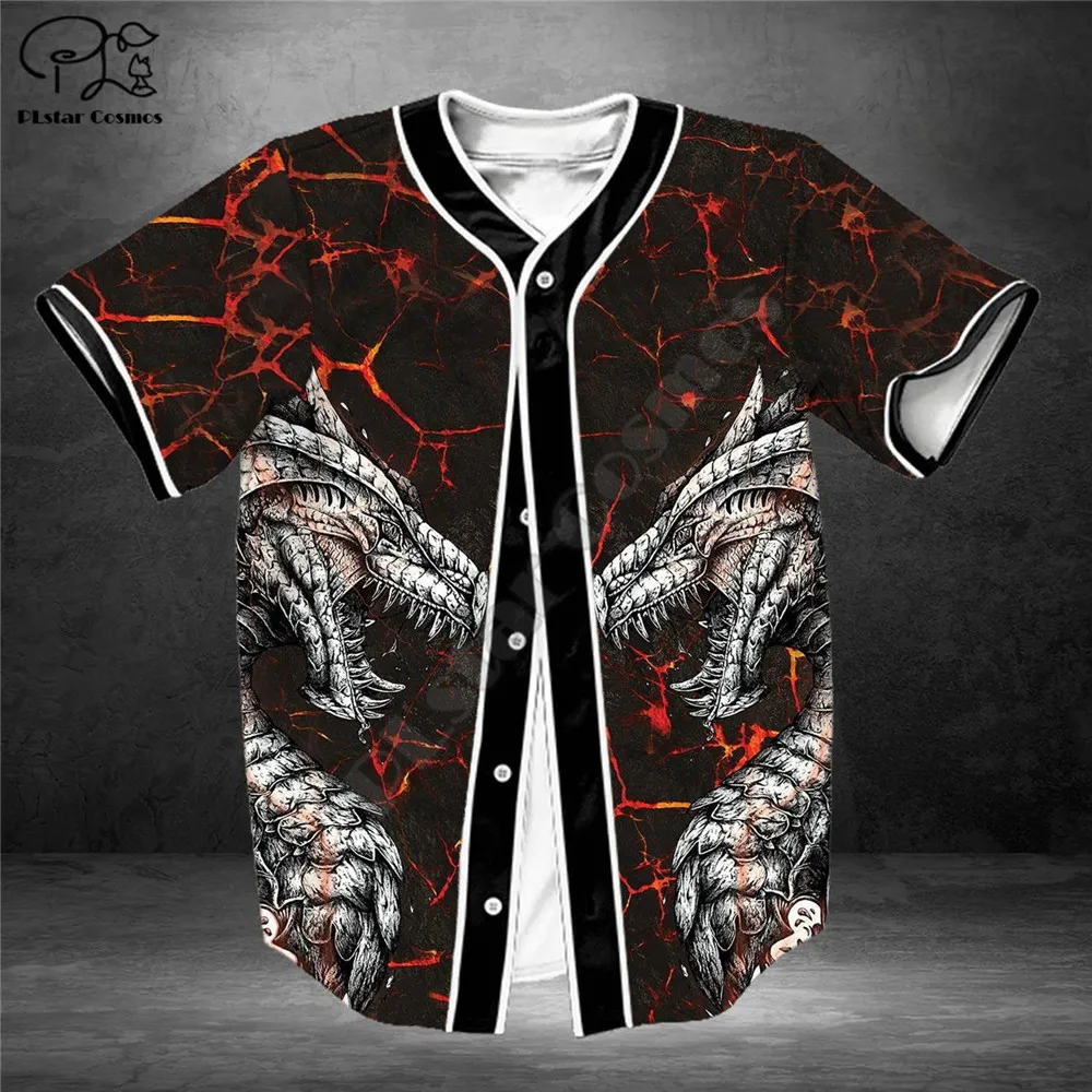 Fire Dragon Baseball Jersey Shirt 3D All Over Printed Baseball Jersey Shirts hip hop Tops