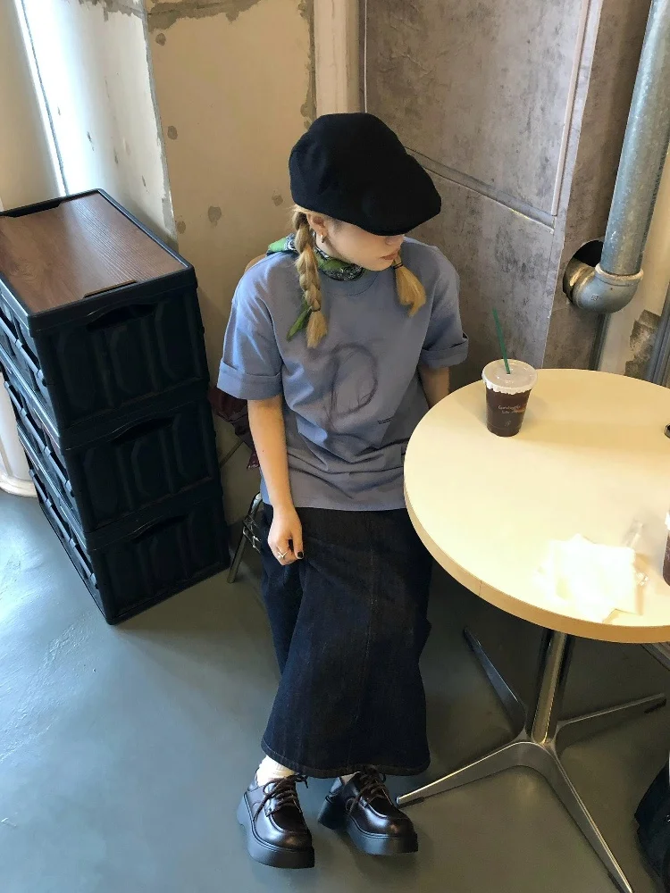 T-shirt retrò americana Waed Or Sve da donna Summer Letter Logo Top sciolto in puro cotone Trendy Brand round Ne Casual Fit