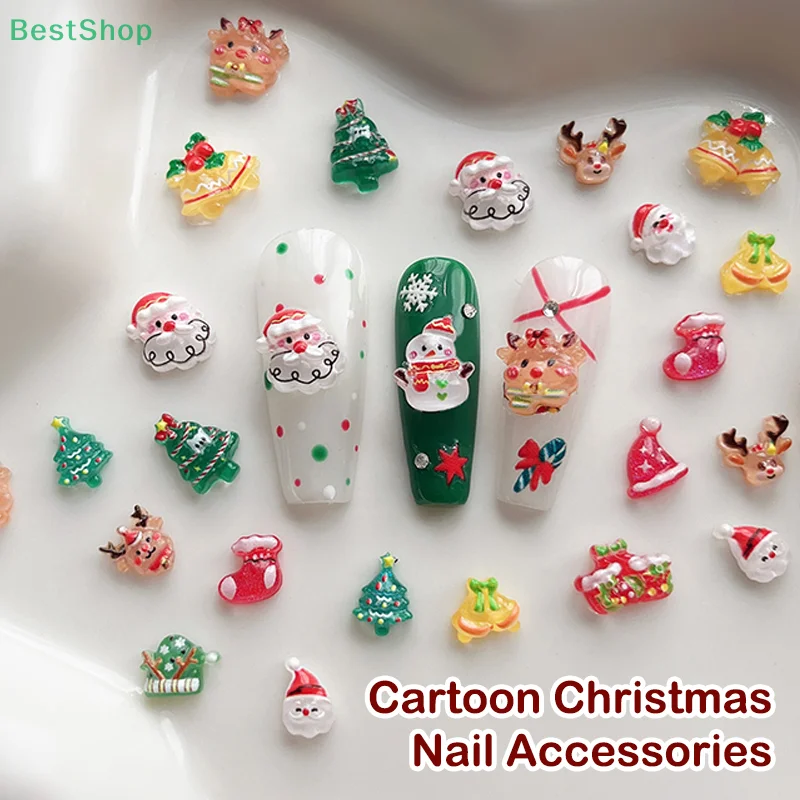 30 Uds. De Mini decoraciones navideñas de dibujos animados de resina, adorno plano, fabricación de joyas, accesorios para el cabello y manicura