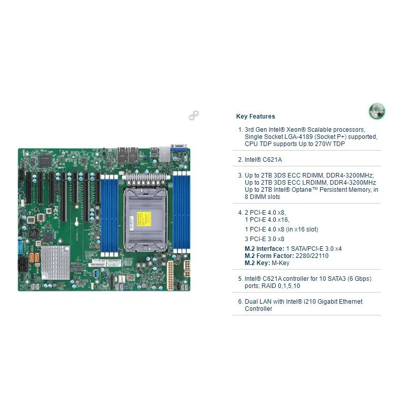 Supermicro X12SPL-F Server Motherboard Chipset C621A