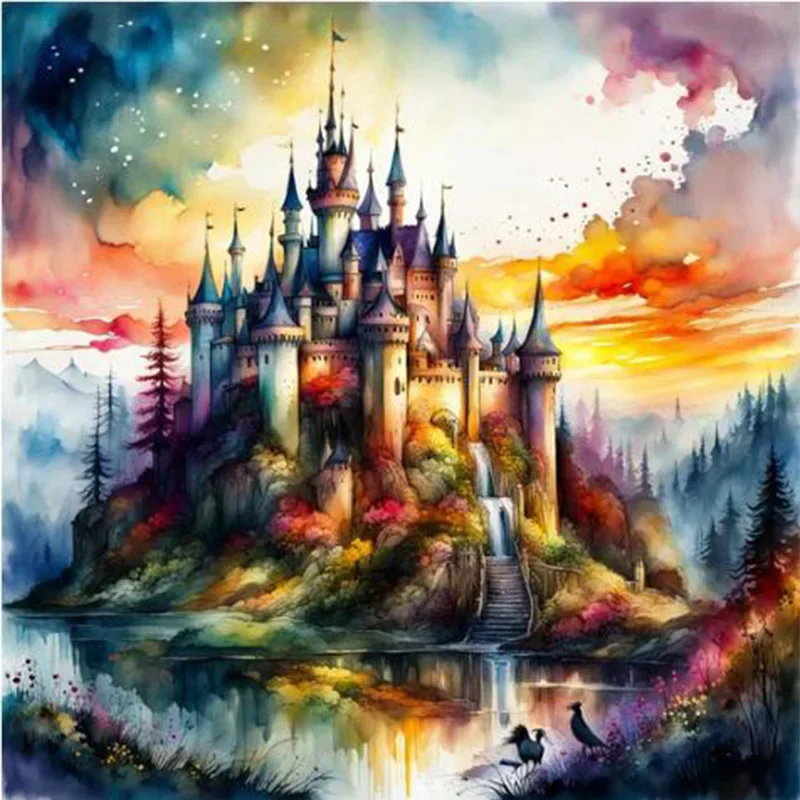 

Brand New AB Diamond Cross Embroidery Forest Castle 5D DIY Diamond Embroidery Water Diamond Painting Diamond Painting 2024