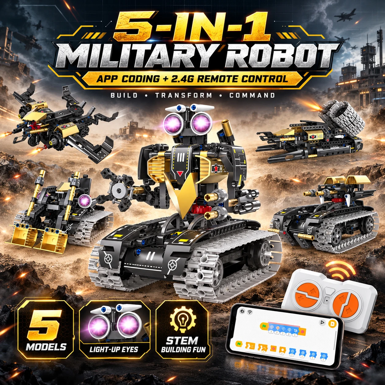 blocs-de-construction-de-robot-militaire-5-en-1-controles-par-application-stem-jouet-de-construction-de-drone-a-chenilles-transformable-pour-enfants-de-6-ans-et-plus
