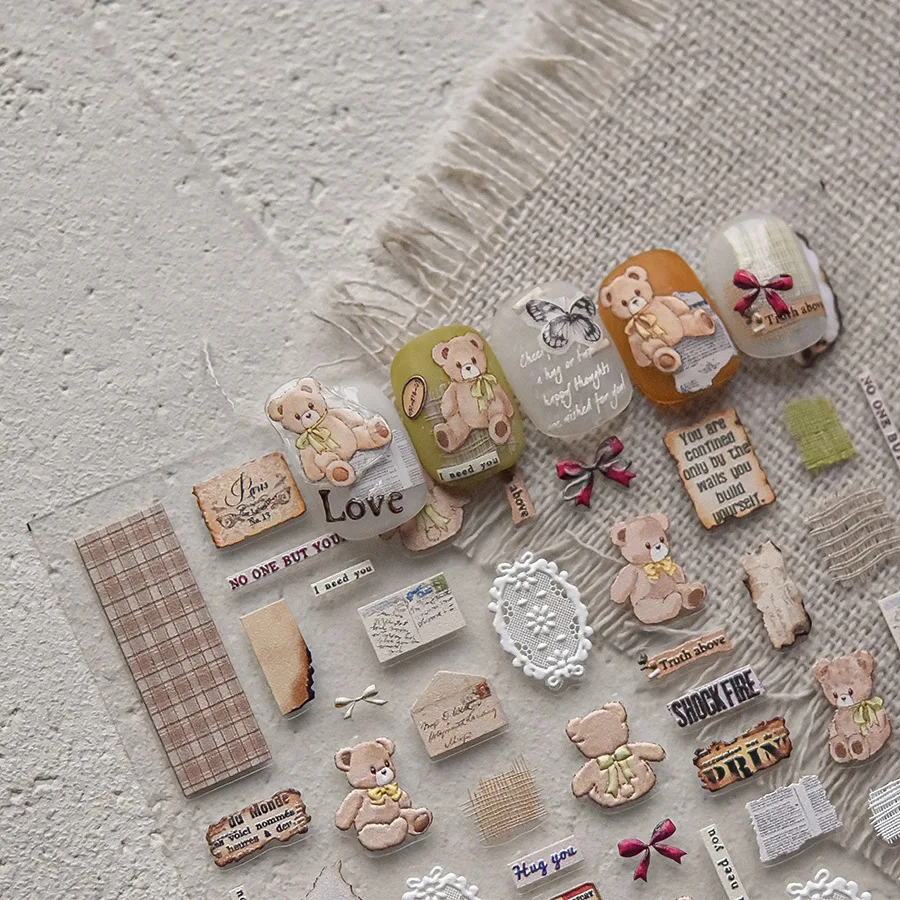 3D embossed nail art stickers ins stationery journal stickers cute bear newspaper scrap stickers custom made