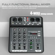 Mixer de áudio de 4 canais 48V Phantom Power USB Studio Sound Mixers Bluetooth DJ Console Mixing para Karaok