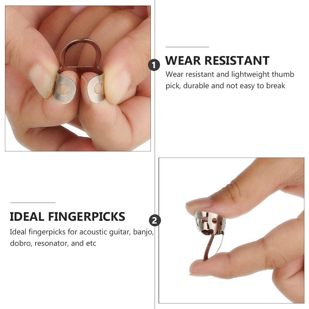 

8pcs Stainless Steel Thumb Pick Adjustable Wear-Resistant Guitar Banjo Finger Picks Hollow Design For Acoustic Resonator
