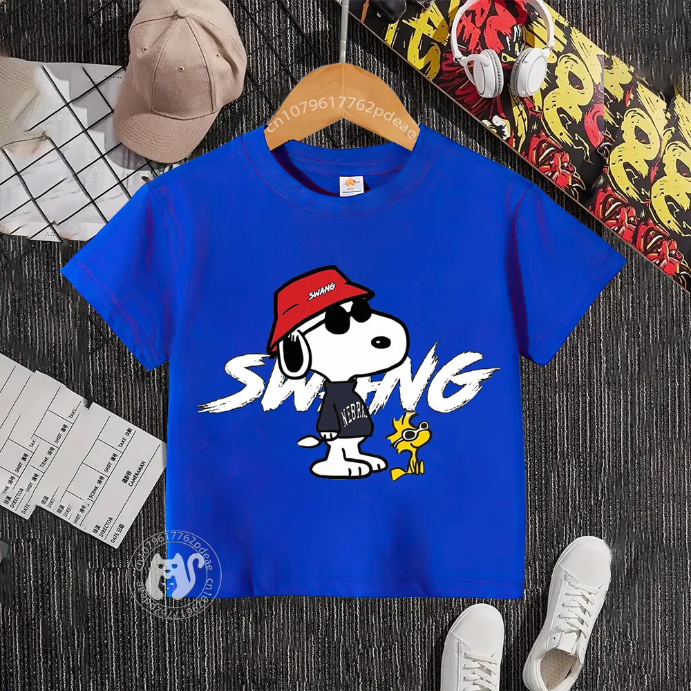 Teen 100% Cotton Harajuku T-shirt Boys Girls Dolls Cartoon Snoopy Printed Casual Top Cotton T-shirt Summer Kids wear