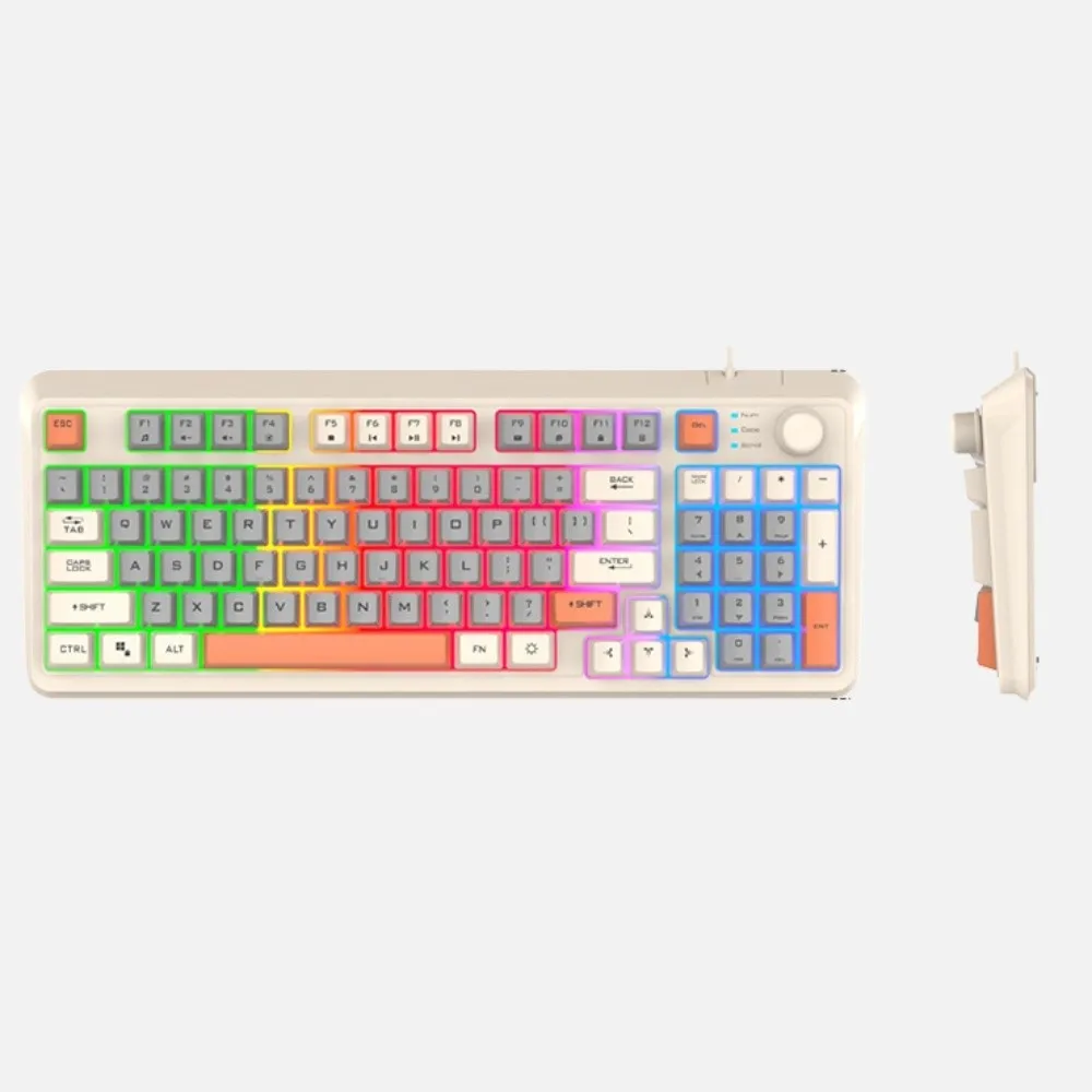 

Механическая проводная клавиатура с подсветкой RGB, независимая ручка, разноцветный дизайн, 94 клавиши, RGB-клавиатура, регулируемая громкость, портативная