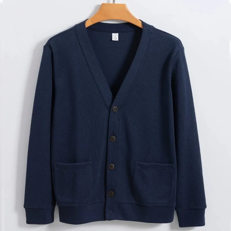 Men'S Cardigan Knit Sweater Long-Staple Cotton Loose Casual Non-Iron High-Quality Men'S Sweater