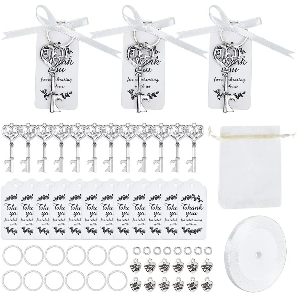 

12 Set Love Bottle Openers Vintage Skeleton Key Bottle Opener Wedding Favors for Guest Souvenir Gift with Escort Tag and Jute