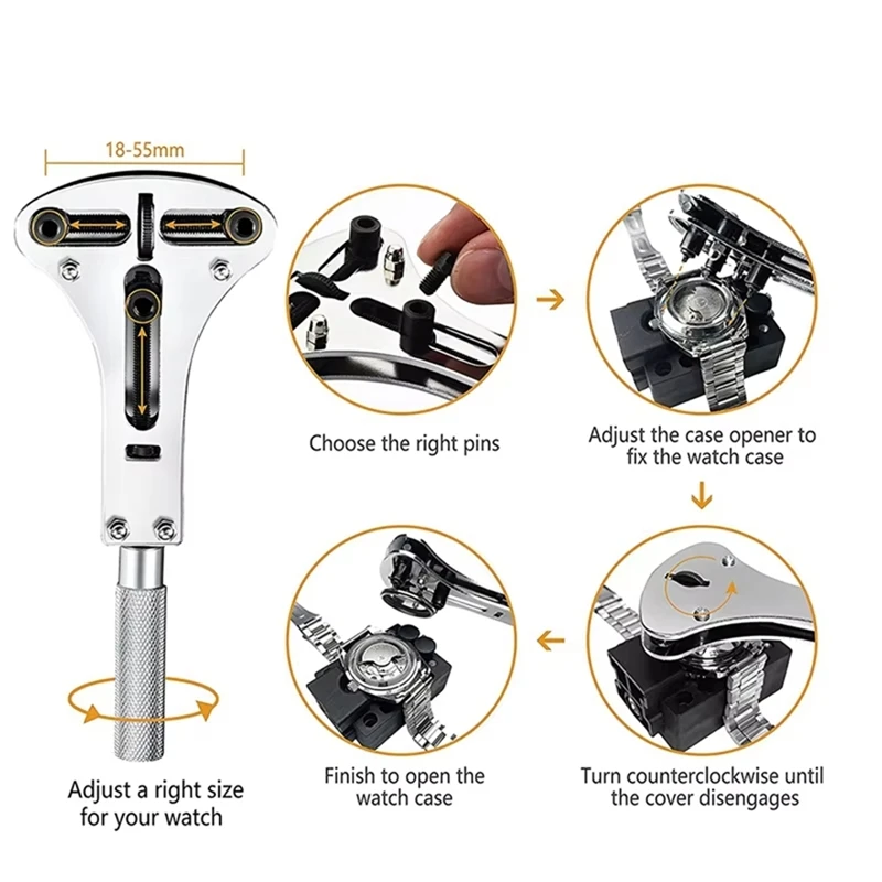 ABVJ-147 pçs kit de ferramentas de ajuste de relógio kit de reparo de relógio kit de ferramentas de substituição de bateria, ferramenta removedora traseira de relógio