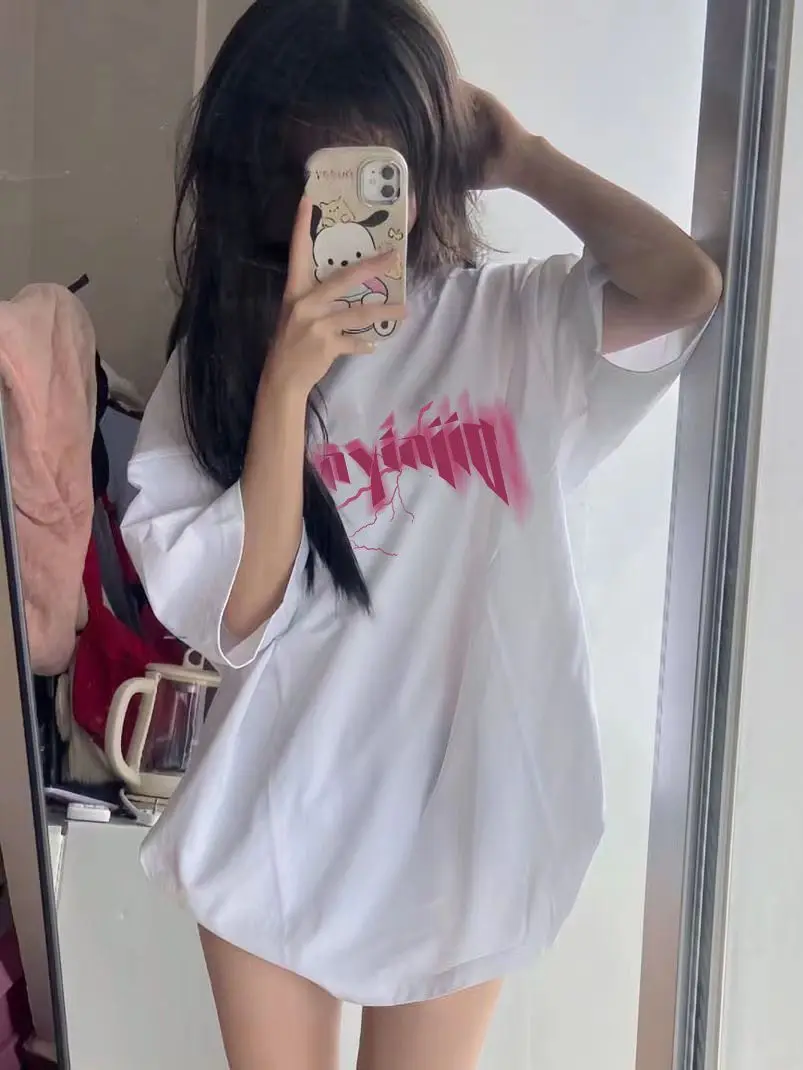 Damskie koszulki z krótkim rękawem, eleganckie, w stylu koreańskim, letnie, wygodne, luźne, graficzne, estetyczne, codzienne, retro, streetwearowe topy.