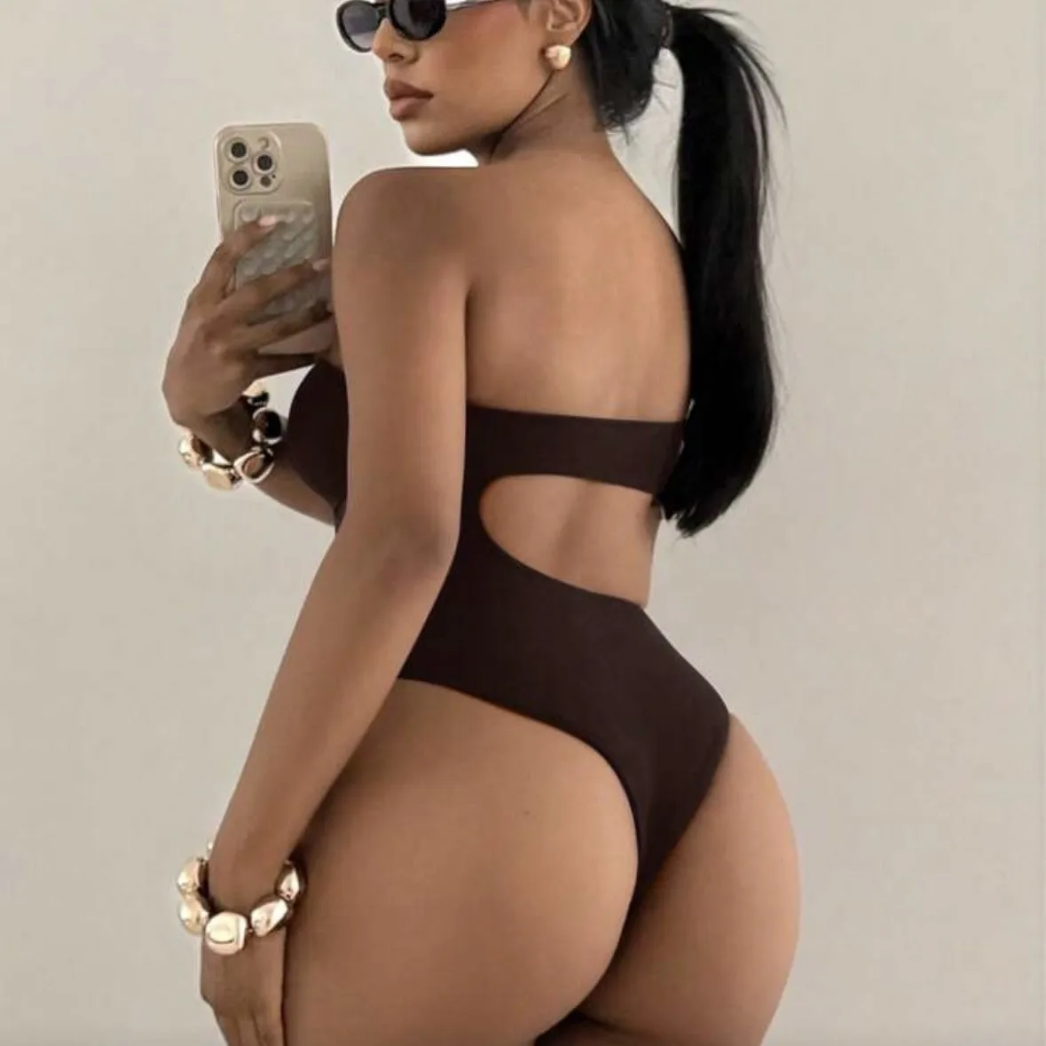 2026 Sexy One-Piece Bikini Swimming Suit Pure Color  Back Swimwear Casual Surfing Suit with Chest Pad No Steel Support