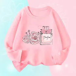 Girls Flower Perfume Bottle Long Sleeve T-shirt Kids Fashion Spring Clothes Children Cartoon Tops