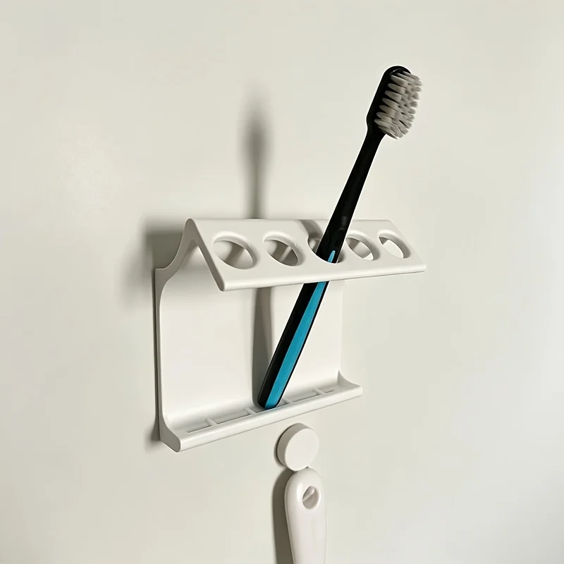 Punch-Free Wall-Mounted Toothbrush Holder, 5-Hole Household Toothbrush Storage Rack, Requires Adhesive for Installation