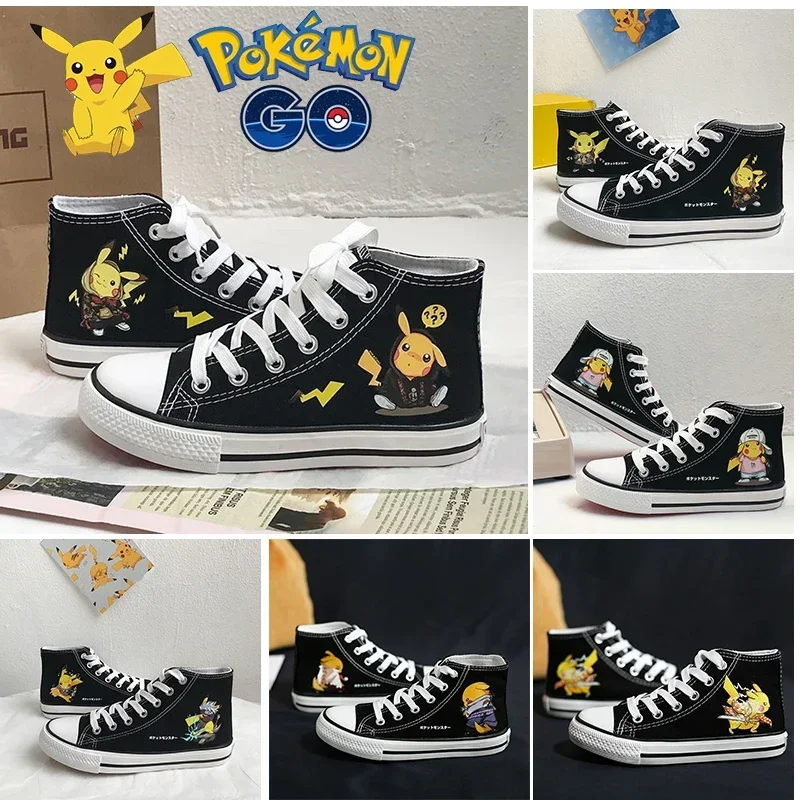 Cartoon Pokemon Pikachu Kinder Leinwand Schuhe Anime hohe obere Vulkan isation Schuh lässige Turnschuhe Aldult Plim solls Jungen Mädchen