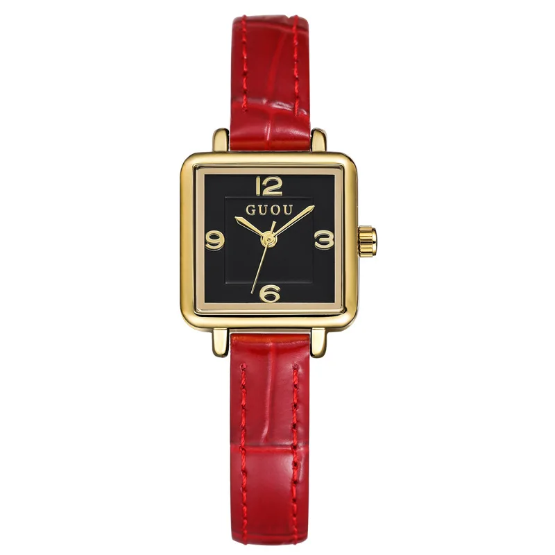 여성용 가죽 스트랩 시계, 고급스럽고 고급스러운 석영 손목시계, 작고 세련된 석영 시계, 여성용 액세서리.