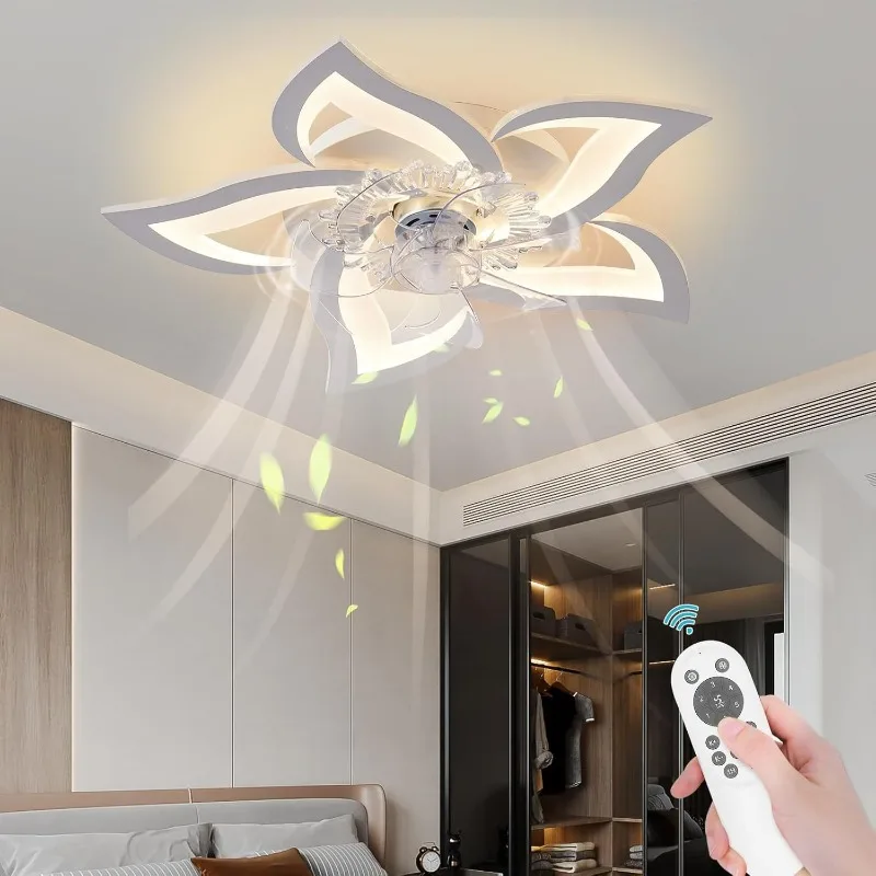 

Modern Acrylic Ceiling Fan Light LED Remote Control Dimmable Quiet Reversible 110V US JP Bedroom Dining Room Nordic White