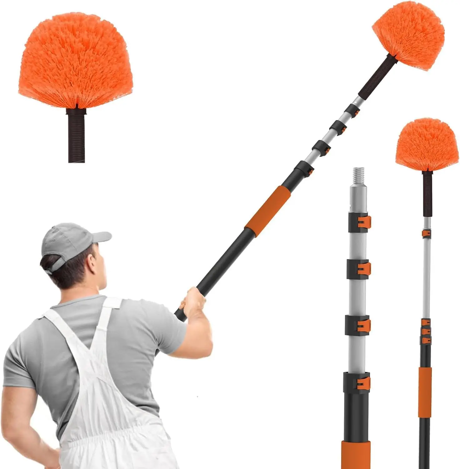 

20FT Reach Cobweb Duster with Extension Pole, High Ceiling Long Duster with 3-12FT Telescoping Pole