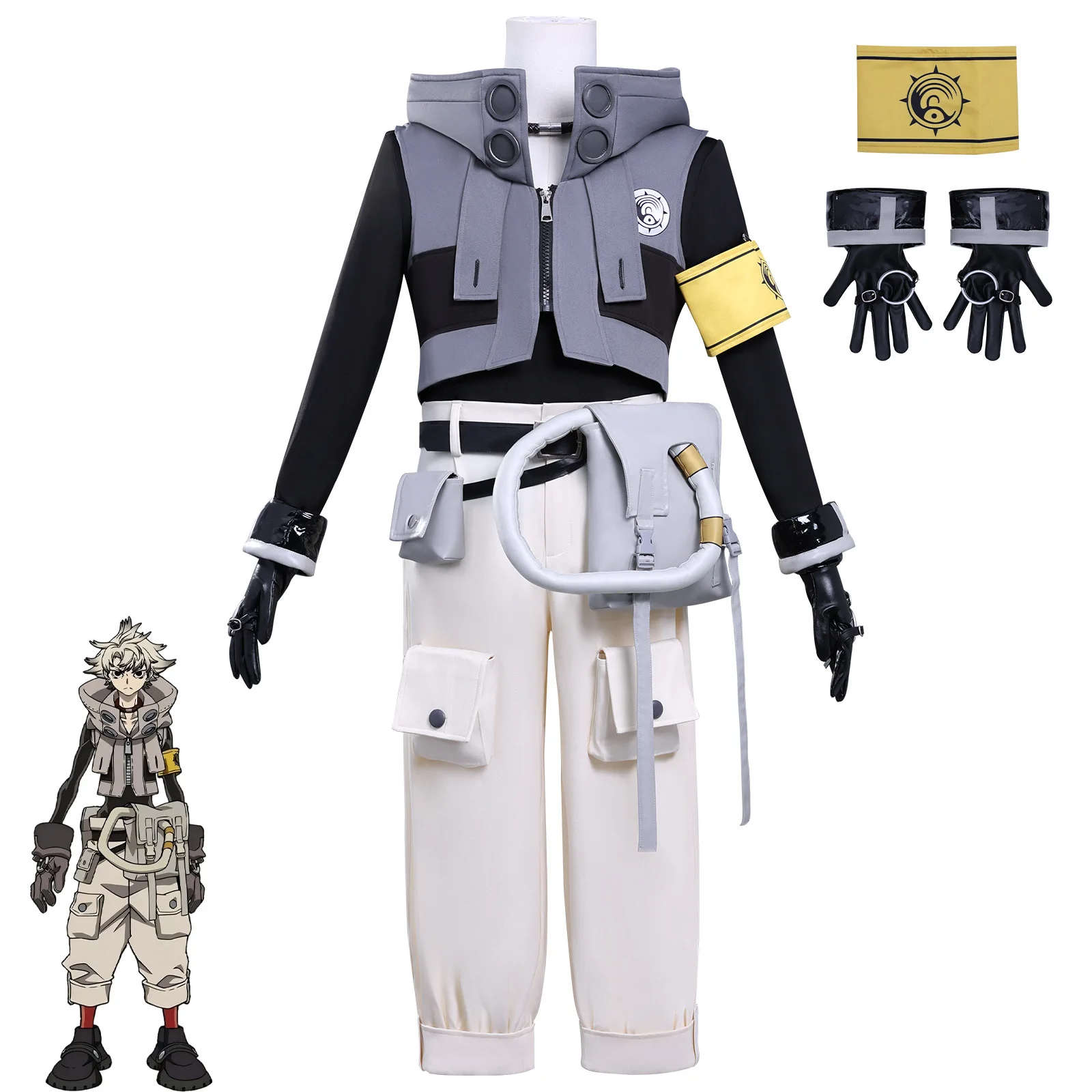 أزياء أنيمي Gachiakuta Rudo Surebrec التأثيرية مع قلنسوة وقفازات وحقيبة شعر مستعار مجموعة أزياء حفلات الهالوين للنساء والرجال كرنفال معركة الزي