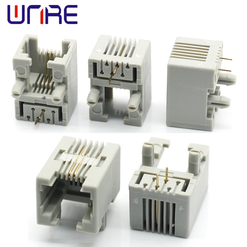 5Pcs Large RJ11-6P2C Gray Unshielded Without Light Network Socket Connector Interface Telephone Socket