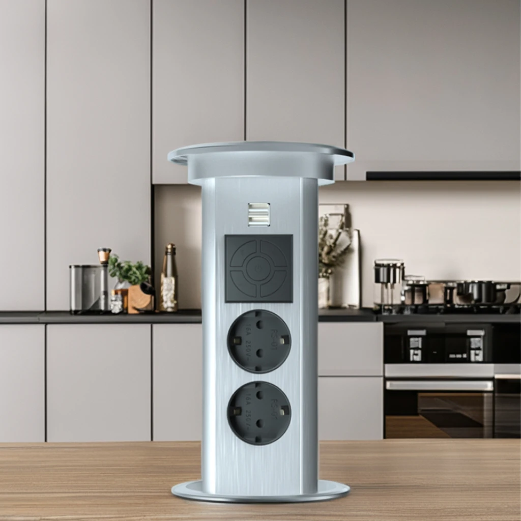 Motorized Pop up Socket Smart Outlet with 2 Outlets and 15W Wireless Charging IP44 Rated Electrical Plug