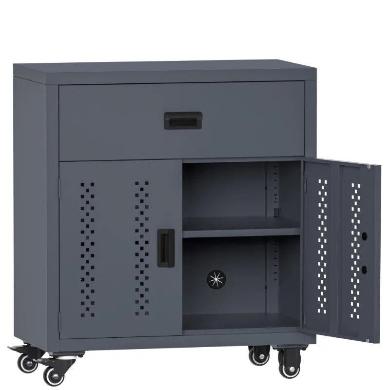 

Gray 31.49 Inch Rolling Metal Garage Storage Cabinet with Lockable Door Adjustable Shelves 4 Wheels for Garage Warehouse