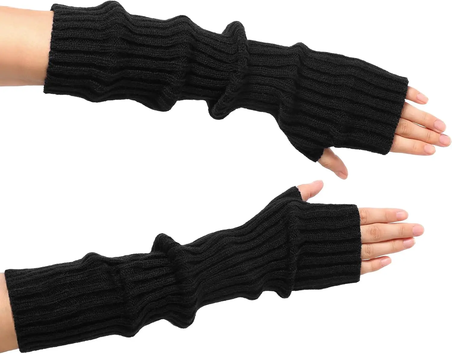 Warmers - Women's Long Fingerless Gloves Fashion Knit Arm Sleeves for Women Thumb Hole Stretchy Gloves