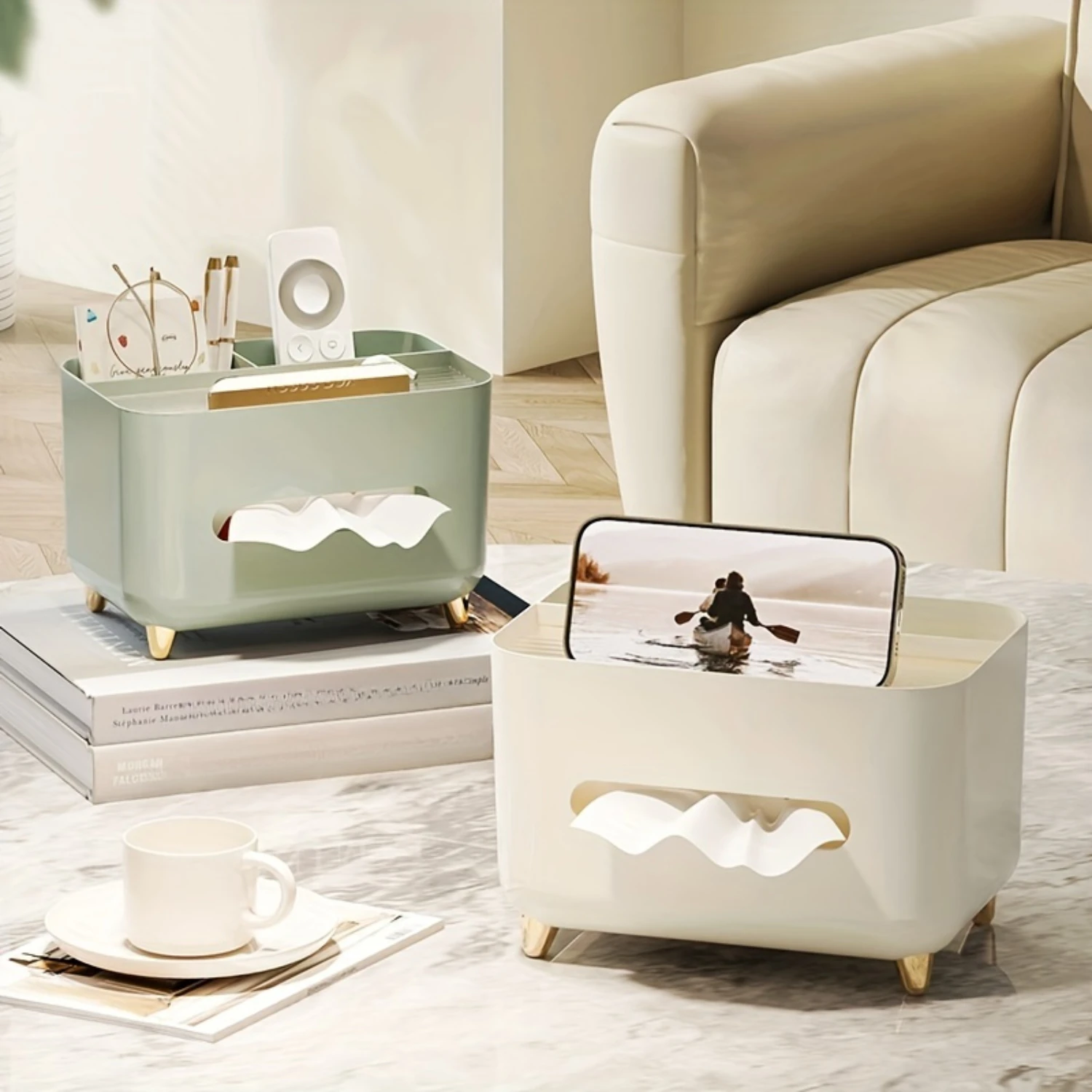 Multifunctional Luxury Tissue Box, Elegant Gold Accent Organizer for Living Room Decor Tissue paper Tishue holder Moai Wet wipes