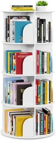 

4 Tier Rotating Bookshelf Tower, Spinning Bookcase Lazy Susan, Revolving 360 Book Shelf Storage Round Carousel, Vertical Rotate